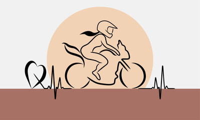 Motorbike, heart, pulse line, heartbeat and sunset.