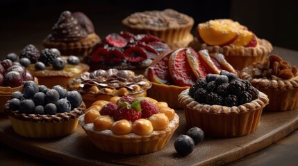 Cupcakes with fruits and berries, generative ai