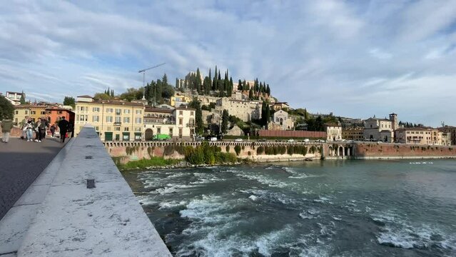 The view from the Adige river to Castel San Pietro in Verona 