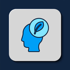 Filled outline Human head with leaf inside icon isolated on blue background. Vector