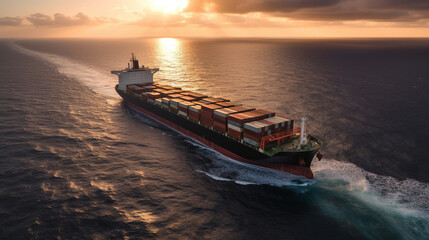 Ocean Freight, A Massive Shipping Ship with Containers for Efficient Import and Export Trade, Generative AI
