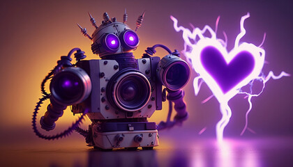 A robotic heart with a creative explosion. Generative AI.