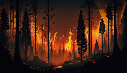 A wildfire burns to ground in the forest