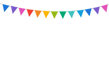 Fototapeta premium Carnival garland with colorful flags isolated on white background. festival decoration concept.