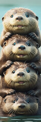 Super Cute Adorkable Fluffy Otter Sitting On Each Other In Shape Of Assorted Stack Generative Ai Digital Illustration Part#300323