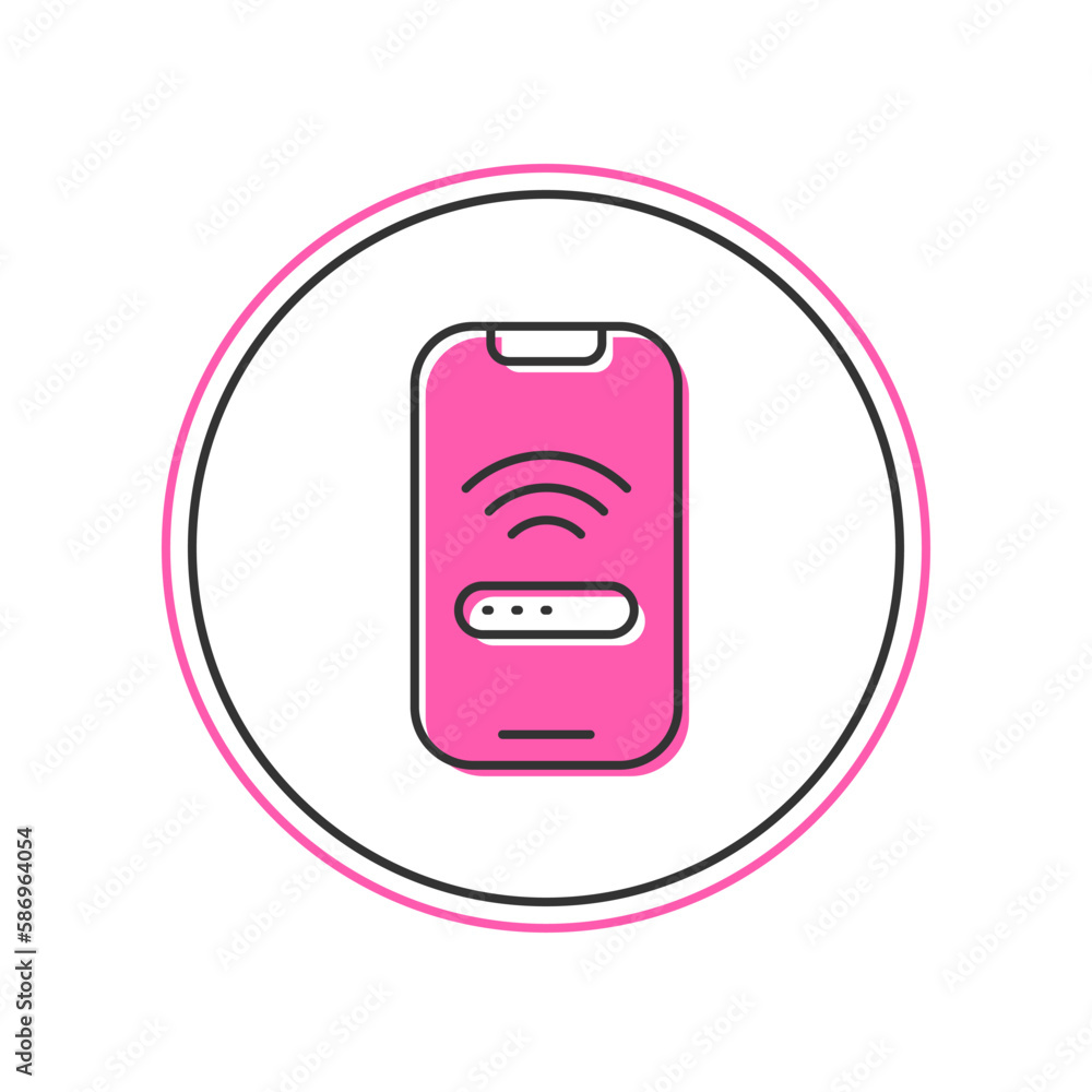Poster filled outline smartphone with free wi-fi wireless connection icon isolated on white background. wir