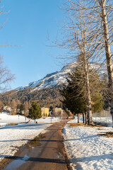 Majestic winter scenery at the lake of Saint Moritz in Switzerland