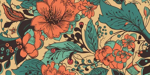 Foto op Canvas illustration of a seamless floral pattern with spring flowers. Lovely floral beautiful background in sweet colors generative AI © MrNobody