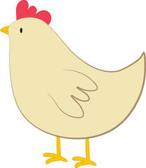 Vector illustration of white chicken character in cartoon style. Digital farm chicken icon for Easter design