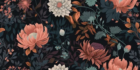 Fototapeten illustration of a seamless floral pattern with spring flowers. Lovely floral beautiful background in sweet colors generative AI © MrNobody