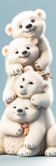 Super Cute Adorkable Fluffy Polar Bear Sitting On Each Other In Shape Of Assorted Stack Generative Ai Digital Illustration Part#300323
