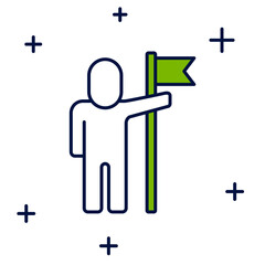 Filled outline Man holding flag icon isolated on white background. Victory, winning and conquer adversity concept. Vector