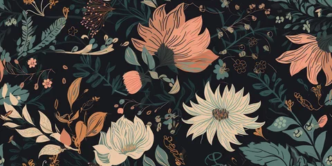 Türaufkleber illustration of a seamless floral pattern with spring flowers. Lovely floral beautiful background in sweet colors generative AI © MrNobody