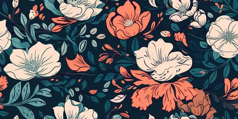 Badezimmer Foto Rückwand illustration of a seamless floral pattern with spring flowers. Lovely floral beautiful background in sweet colors generative AI © MrNobody