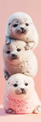Super Cute Adorkable Fluffy Seal Sitting On Each Other In Shape Of Assorted Stack Generative Ai Digital Illustration Part#300323