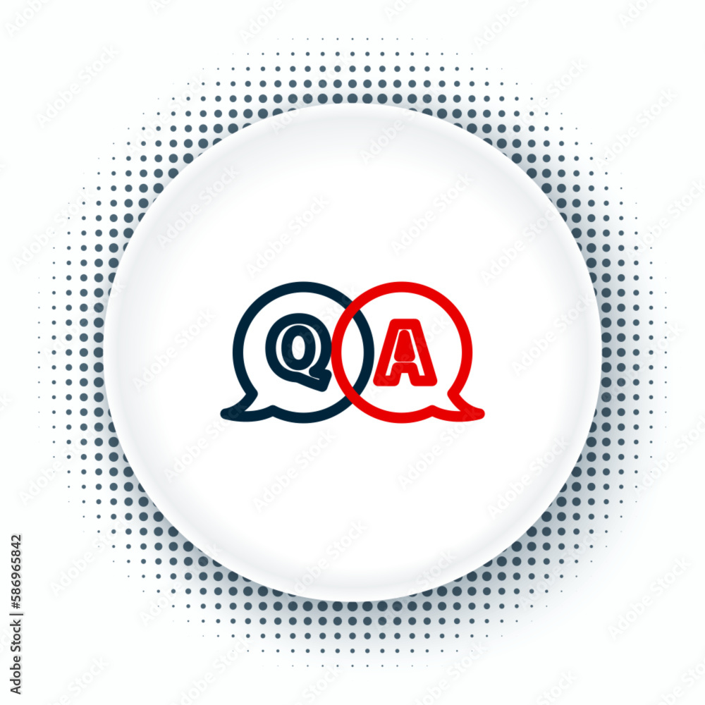 Poster Line Speech bubbles with Question and Answer icon isolated on white background. Q and A symbol. FAQ sign. Chat speech bubble and chart. Colorful outline concept. Vector