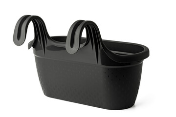 Empty plastic flower pot isolated on white