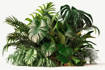 Fototapeta premium Green leaves of tropical plants bush floral arrangement indoors garden nature backdrop.