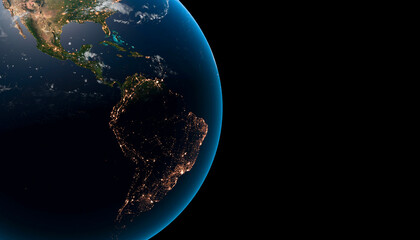 Planet Earth blue glow day and night 3d view from space
