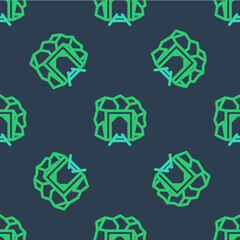 Line Mine entrance icon isolated seamless pattern on blue background. Vector