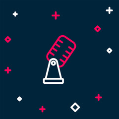 Line Microphone icon isolated on blue background. On air radio mic microphone. Speaker sign. Colorful outline concept. Vector