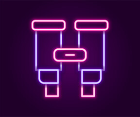 Glowing neon line Binoculars icon isolated on black background. Find software sign. Spy equipment symbol. Colorful outline concept. Vector