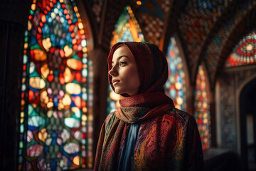 Muslim women praying in the mosquec, generative ai