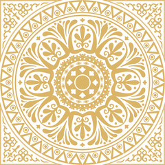 Vector gold square classical ornament of Ancient Greece and Roman Empire. Tile, Arabesque, Byzantine pattern..