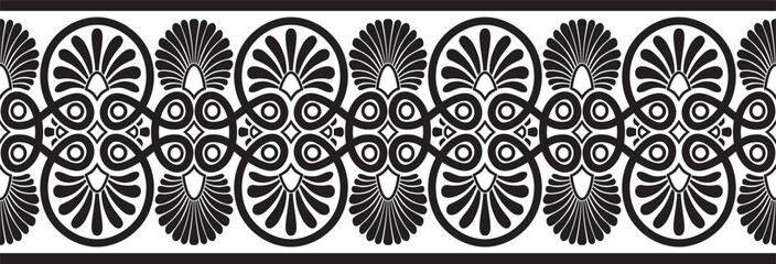 Vector black monochrome seamless ornament of ancient Greece. Classic Endless pattern frame border Roman Empire..