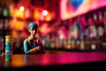 Obraz premium Fictional Gay Men - Plastic Dolls, Having fun at a colourful Gay Bar, Generative AI Illustration