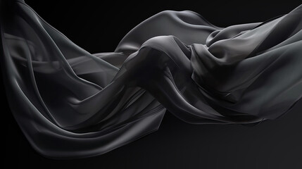 Abstract background of a semitransparent silk fabric of black color. Generative AI