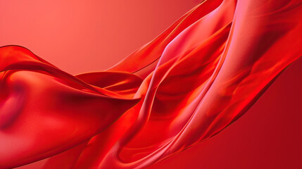 Abstract background of a semitransparent silk fabric of red color. Generative AI