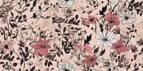 Gordijnen Full Frame Shot Of Vintage Beautiful Wallpaper With Floral Pattern, Illustration, generative AI. © MrNobody