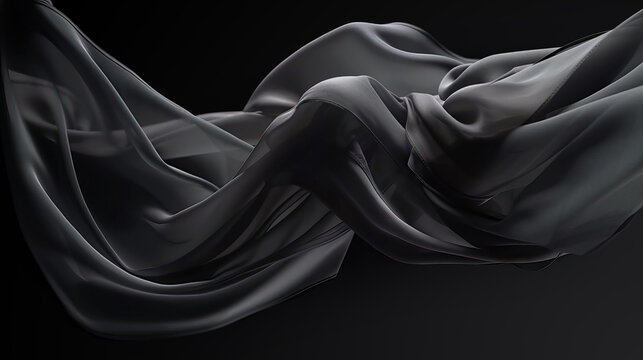 Abstract background of a semitransparent silk fabric of black color. Generative AI