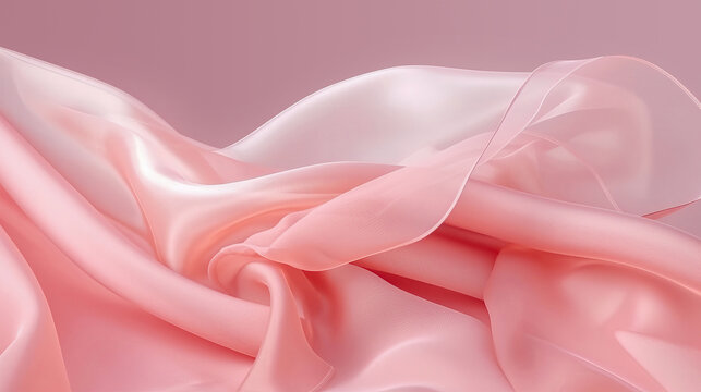 Abstract background of a semitransparent silk fabric of pink color. Generative AI