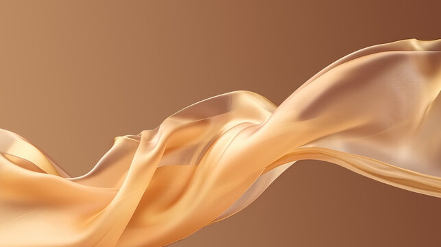 Abstract background of a semitransparent silk fabric of ocher color. Generative AI