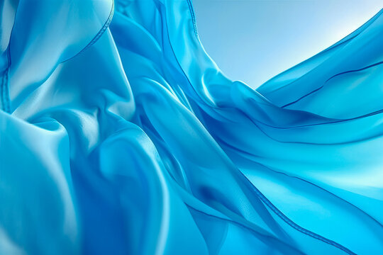 Abstract background of a semitransparent silk fabric of blue color. Generative AI