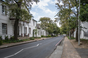 tree-lined street among traditional picturesque houses, Stellenbosch, South Africa