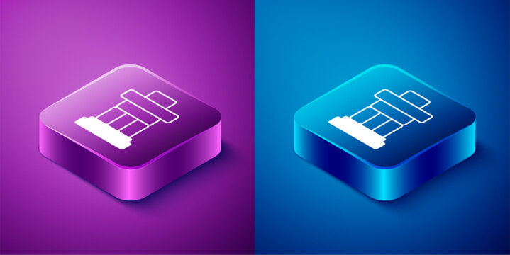Isometric Inukshuk icon isolated on blue and purple background. Square button. Vector
