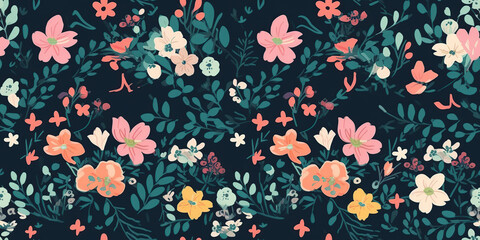 Full Frame Shot Of Vintage Beautiful Wallpaper With Floral Pattern, Illustration, generative AI.