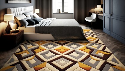 a nice patterned carpet creates a good atmosphere in a modern bedroom