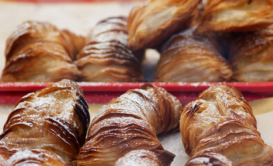 background of pastries called SFOGLIATELLA the typical dessert of the Italian Campania region and...