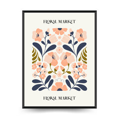 Abstract floral posters template. Modern trendy Matisse minimal style. Groovy. Hand drawn design for wallpaper, wall decor, print, postcard, cover, template, banner. 