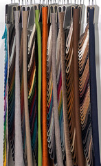 Material samples hanging on a wall