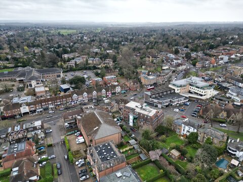 Esher town centre Surrey UK drone aerial view