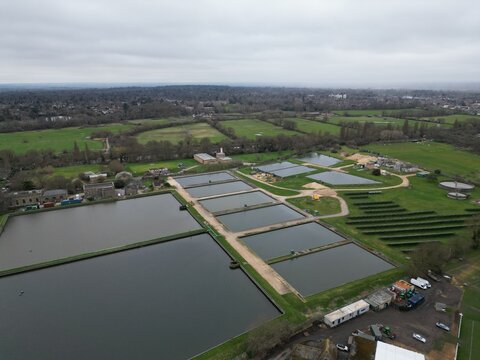 Walton Works Affinity Water Shepperton Surrey UK drone aerial view