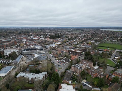 Walton on Thames town centre  Surrey UK drone aerial view