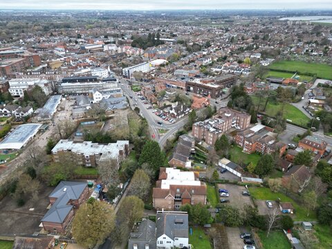 Walton on Thames Surrey UK high angle point of view drone aerial