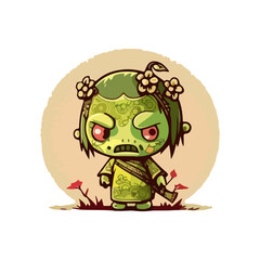green mascot zombie kids scary face hallowen