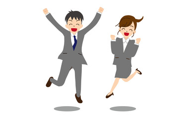 ジャンプするスーツの男女　ガッツポーズ　主線なし4